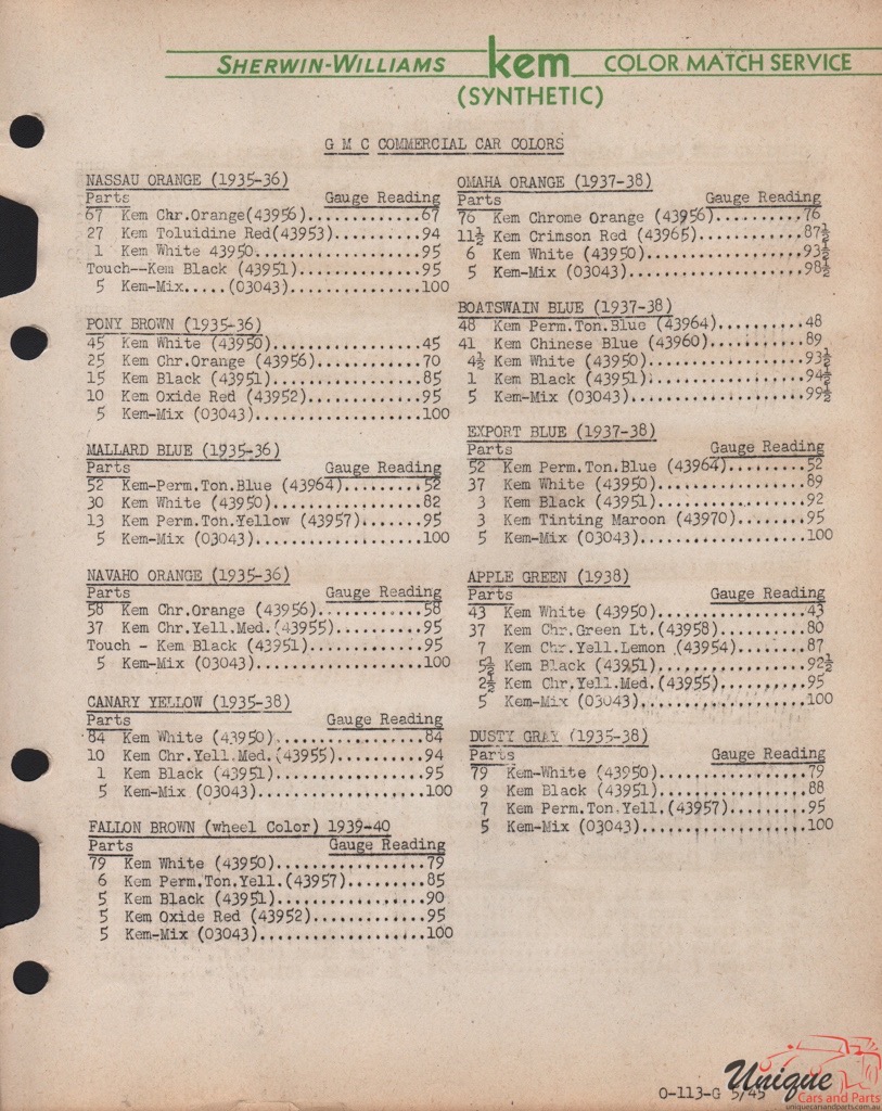 1940 GMC Paint Charts Williams 3